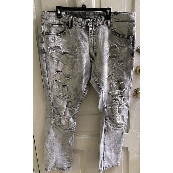Smoke Rise Jeans Mens 40 Light Wash Distressed Slim Fit Denim Mens 40 x 32 - Picture 1 of 8